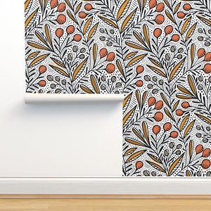 Boho Jungle Non-Pasted Wallpaper - Rosa Gold by amy_maccready - Modern Botanical Gold Orange Black  Wallpaper Double Roll by Spoonflower