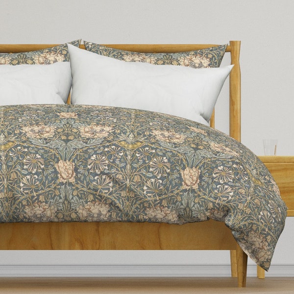 Floral Damask Bedding - Morris Honeysuckle by peacoquettedesigns - Victorian Cotton Sateen Duvet Cover OR Pillow Shams by Spoonflower