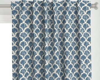 Sea Shell Scallop Curtain Panel - Coastal Blue van teri_the_butter - Coastal Nautical Block Print Serene Custom Curtain Panel van Spoonflower