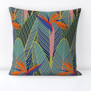 Bird Of Paradise Throw Pillow - Tropical Bird Of Paradise by cjldesigns - Tropical  Colorful Decorative Square Throw Pillow by Spoonflower