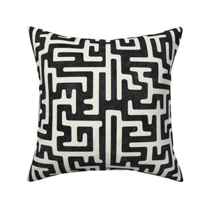 Geometric Maze Throw Pillow - Maze  by littlearrowdecor - Maze  Mudcloth Black And Cream 18"x18" Square Throw Pillow by Spoonflower