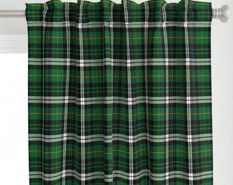 St Patricks Day Curtain Panel - Plaid Irish Tartan Scottish Kilt Green Black White Custom Curtain Panel - Irish Plaid by littlearrowdesign -