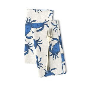 Crustacean Dinner Napkins (Set of 2) - Blue Crab by lori_craffey_design - Nautical Blue Crab Ocean Sea Creature Cloth Napkins by Spoonflower