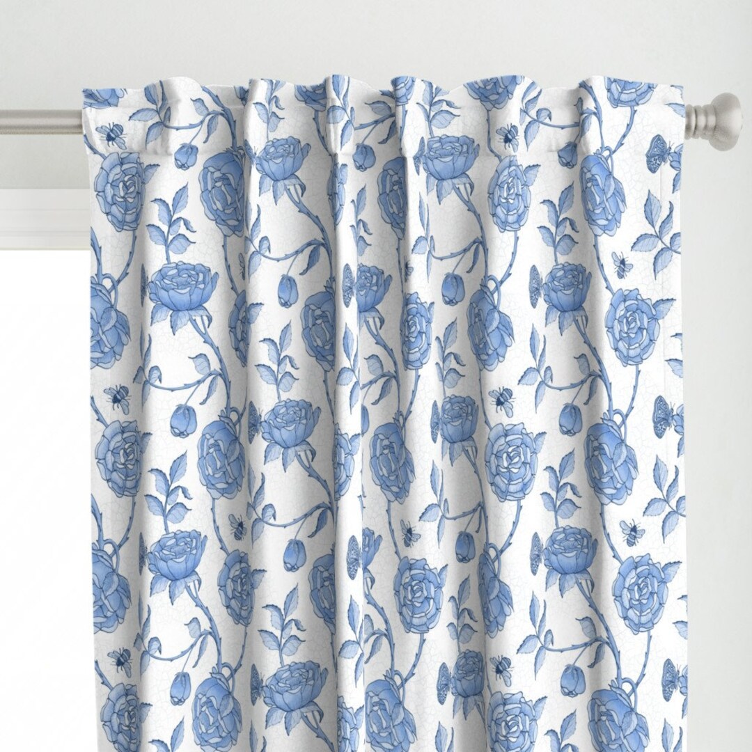 Cottagecore Curtain Panel Trailing Rose Chinoiserie by Etsy