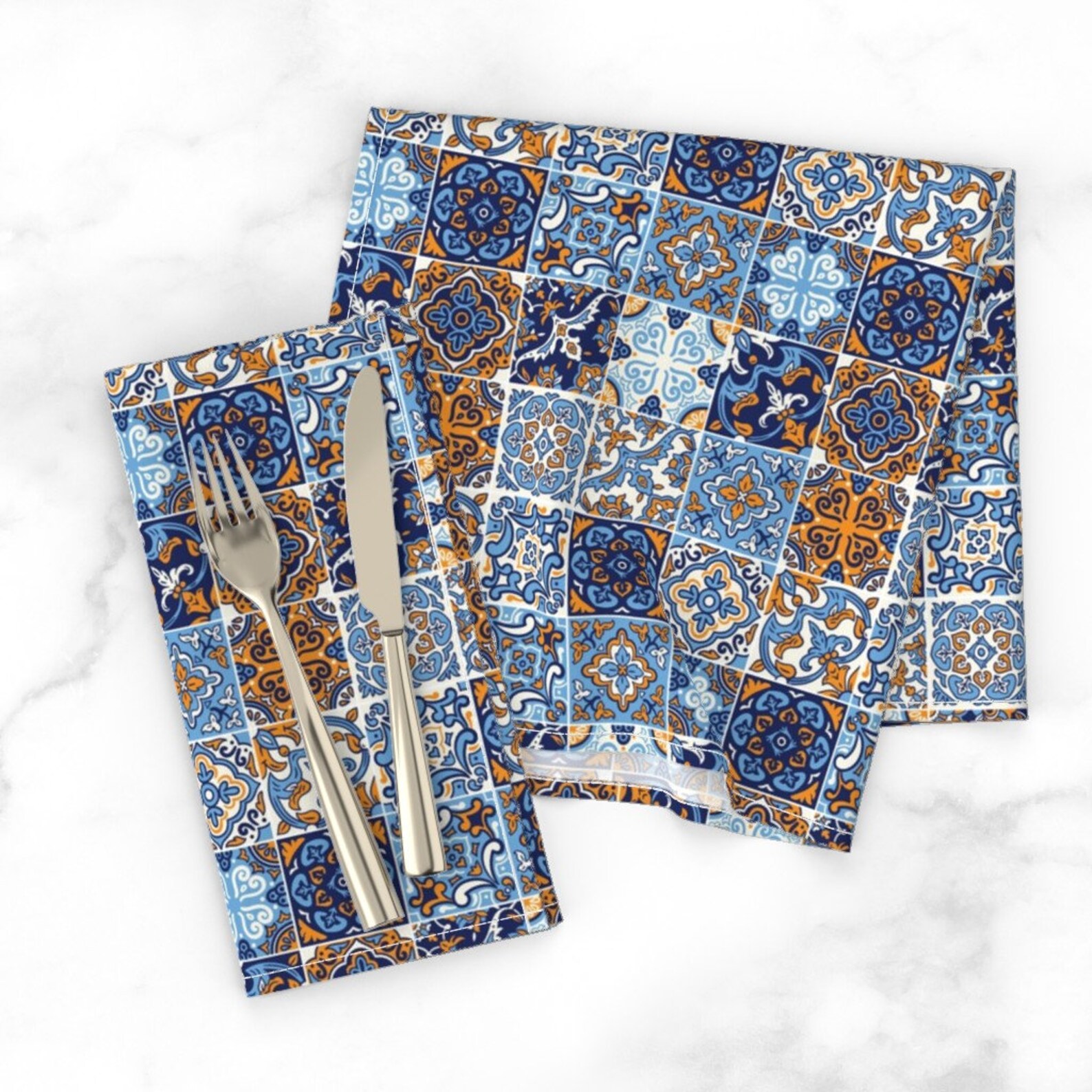 Spanish Tiles Dinner Napkins set of 2 Sea Blue Tilework by Etsy