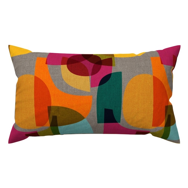 Midcentury Modern Accent Pillow - Kaleidoscope by ceciliamok - Bright Geometric Retro Abstract Rectangle Lumbar Throw Pillow by Spoonflower