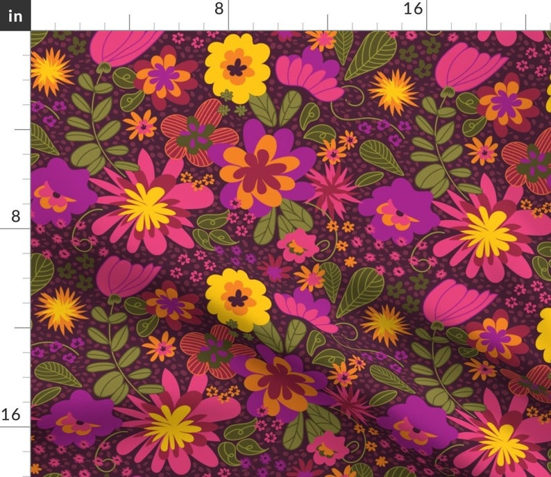 Set of 2 Retro Flower Garden Magenta Wildflowers Cloth Napkins by Spoonflower 1960s Floral Dinner Napkins - Floral Mod by jenflorentine