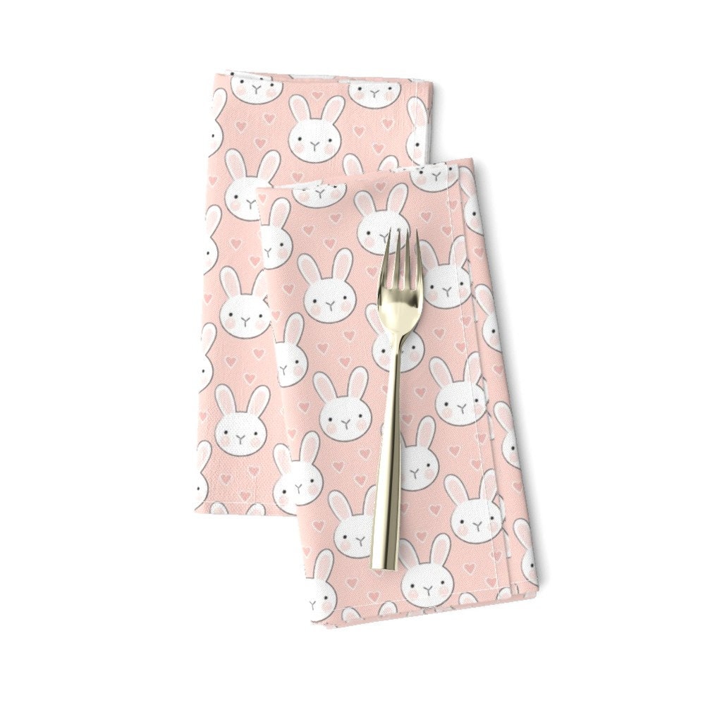 Discover Bunnies - Small Bunny Faces - Cute Hearts Rabbit Bunny Spring Easter Napkins