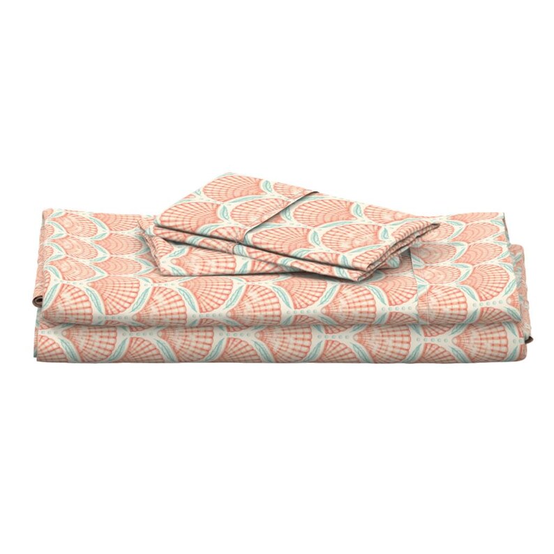 Nautical Sheets - Scallop Shell and Feathers by Irisbarges - Coastal ...