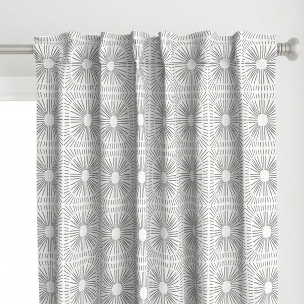 Bohemian Geo Curtain Panel - Sunburst by scarlet_soleil - White Gray Modern Boho Mod Minimalist Simple  Custom Curtain Panel by Spoonflower