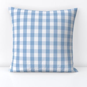 Pastel Blue Gingham Throw Pillow - Airy Blue Check by paper_and_frill - Country Gingham  Decorative Square Throw Pillow by Spoonflower