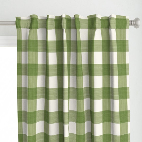 Check Curtain Panel - Olive And Cream Buffalo Plaid by danika_herrick - Stripe Green Plaid Country Paint Custom Curtain Panel by Spoonflower
