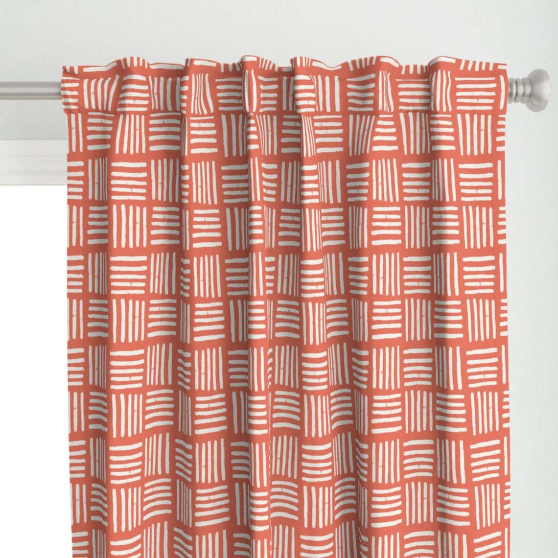 Basket Weave Curtain Panel Woven in Terra Cotta by Etsy