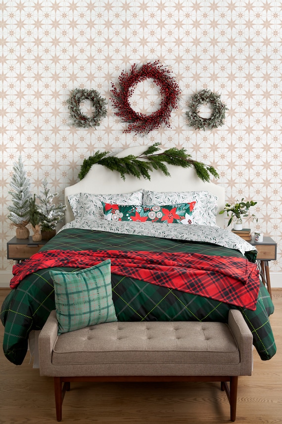Christmas Plaids Cotton Bettwäsche Kollektion - Urlaub auf dem Bauernhof klassisch bedruckter Bettbezug, Bettlaken-Set, Kissenbezüge, Kissendecke