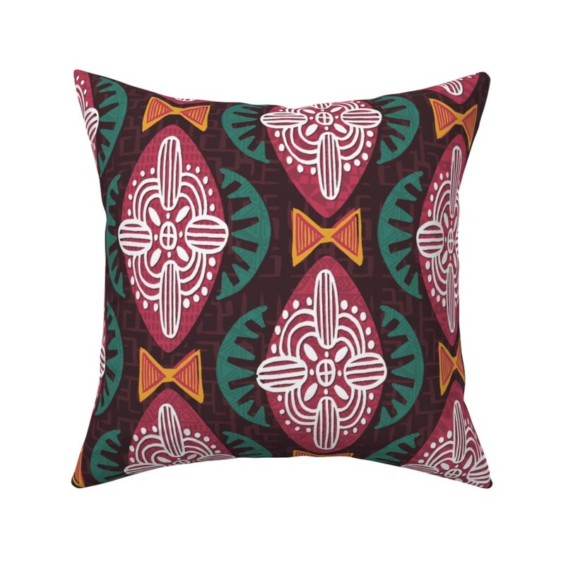 African Tribal Geometric Retro Like Red 18x18 Square Throw Pillow by Spoonflower Mod Cloth Throw Pillow Mod Africa by artfully/_minded