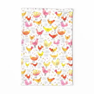 Chickens Tea Towel - Something To Cluck About by portiamonberg - Hens Farmhouse Roosters Humor Linen Cotton Canvas Tea Towel by Spoonflower