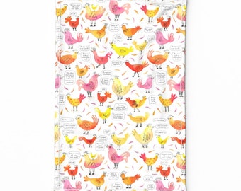 Chickens Tea Towel - Something To Cluck About by portiamonberg - Hens Farmhouse Roosters Humor Linen Cotton Canvas Tea Towel by Spoonflower