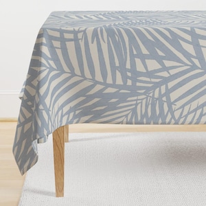 Modern Tropical Tablecloth - Soft Blue Palm by danika_herrick - Coastal Beach Large Scale Caribbean  Cotton Sateen Tablecloth by Spoonflower
