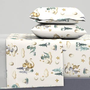 Baby Dragon Sheets - Little Baby Dragons by delish_designs - Whimsical Fun Cute Beige Blue Cotton Sateen Sheet Set Bedding by Spoonflower