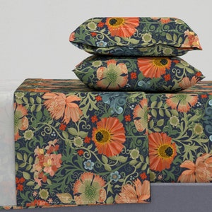 Vintage Floral Sheets - Le Jardin Art Nouveau by hnldesigns - Chintz Edwardian Muted Tones Cotton Sateen Sheet Set Bedding by Spoonflower