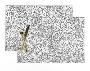 Cactus & Succulent Cloth Placemats (Set of 2) - Tropical Plant Outlines