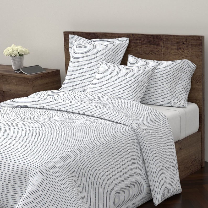 Nautical Cotton Sateen Pillow Sham Bedding by Spoonflower Thin Stripes Pillow Sham Swim Lane Stripe In White Navy by alib