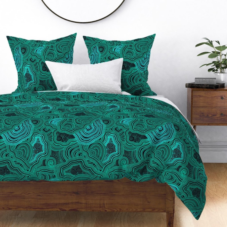 Malachite Abstract Wallpaper Rock Gem Cotton Sateen Flanged Pillow Sham by Spoonflower Large Scale by julia/_gosteva Green Pillow Sham