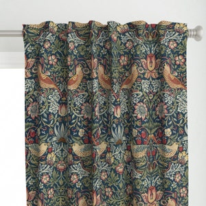 Strawberry Thief Curtain Panel - Strawberry Thief by andrea_haase_design - William Morris Floral Vintage Custom Curtain Panel by Spoonflower