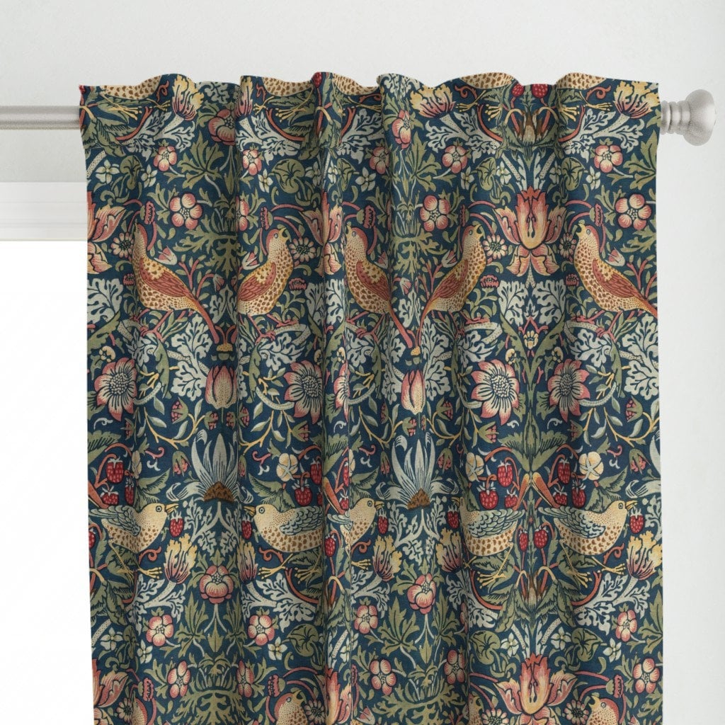 Strawberry Thief Curtain Panel - Strawberry Thief by andrea_haase_design - William Morris Floral Vintage Custom Curtain Panel by Spoonflower