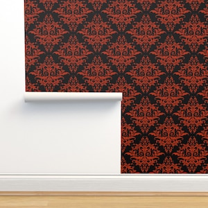 Halloween Damask Non-Pasted Wallpaper - Calvarium by thecalvarium - Victorian Bat Vampire Wallpaper Double Roll by Spoonflower