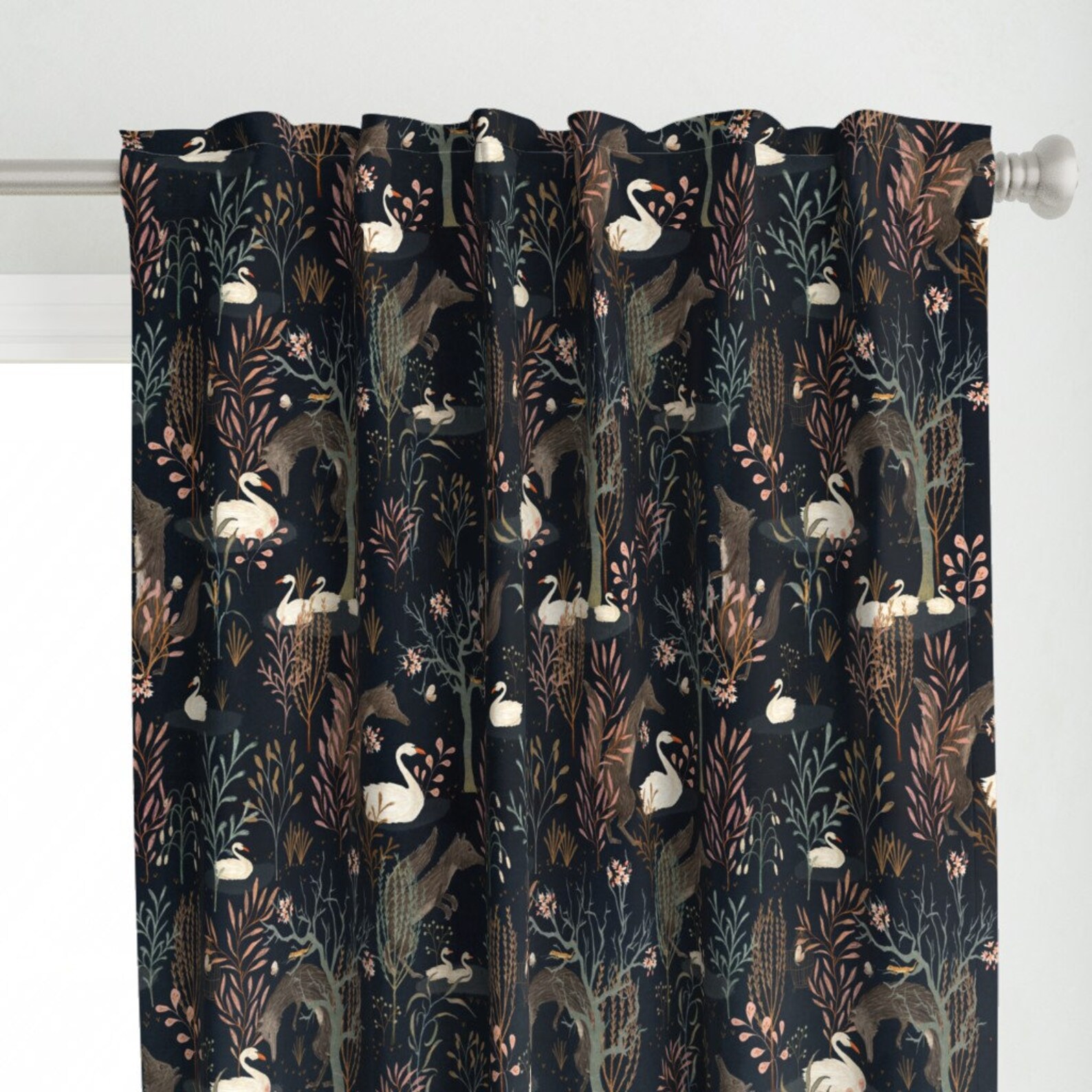 Dark Woodland Curtain Panel The Black Forest by Etsy
