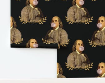 Ben Franklin Non-Pasted Wallpaper Vintage Funny Quirky Bubble Gum Kitch Benjamin - Benji Chewing Gum by rebelmod Wallpaper by Spoonflower
