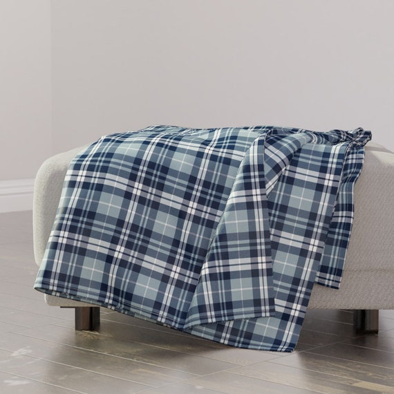 Denim Blue Plaid Throw Blanket Fall Plaid by Etsy