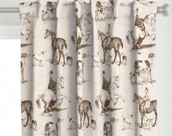 Panel de cortina tradicional - Caballos sepia clásicos de la campiña británica - Panel de cortina personalizado - Toile ecuestre británico de perrinphilippa -
