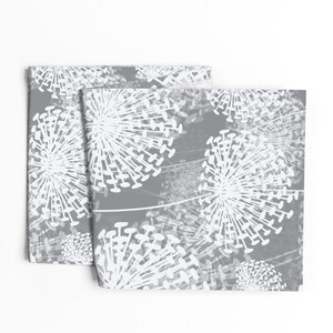 Large Scale Floral Table Runner - White Flowers Modern Gray Dandelion Cotton Sateen Table Runner - Gray Dandelions by chicca_besso image 4
