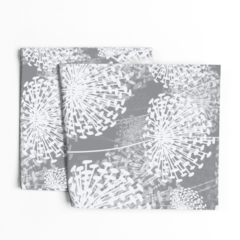 Large Scale Floral Table Runner - White Flowers Modern Gray Dandelion Cotton Sateen Table Runner - Gray Dandelions by chicca_besso image 4