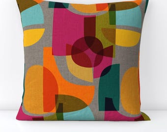Midcentury Modern Throw Pillow - Kaleidoscope by ceciliamok - Bright Geometric  Retro Abstract Decorative Square Throw Pillow by Spoonflower
