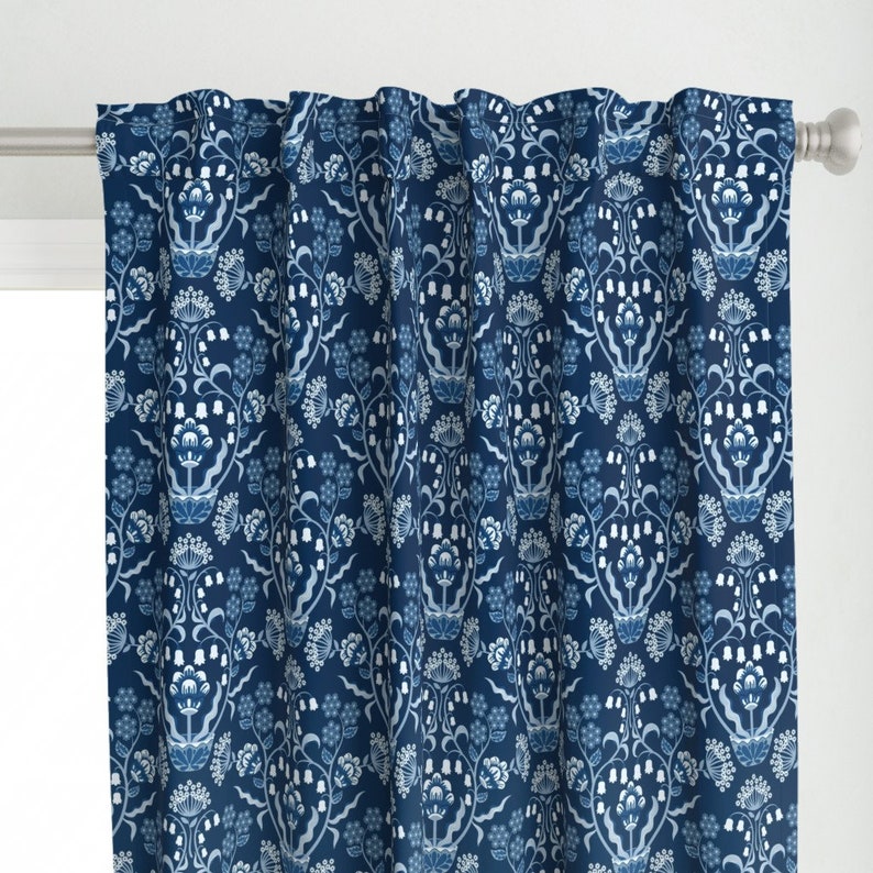 Floral Damask Curtain Panel Classic Blue Damask by Etsy