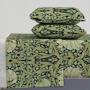 Victorian Floral Sheets - Pimpernel by peacoquettedesigns - Vintage Style Morris Inspired Cotton Sateen Sheet Set Bedding by Spoonflower