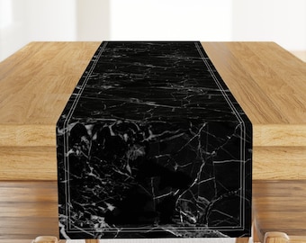 Black And White Table Runner - Black Marble by kaeselotti - Marble Pattern Faux Marble Marbleized Cotton Sateen Table Runner by Spoonflower
