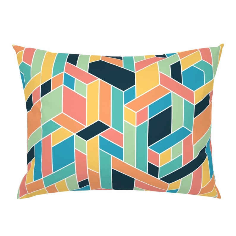 Bright Geometric Pillow Sham Isometric Colours by Linziloop Etsy