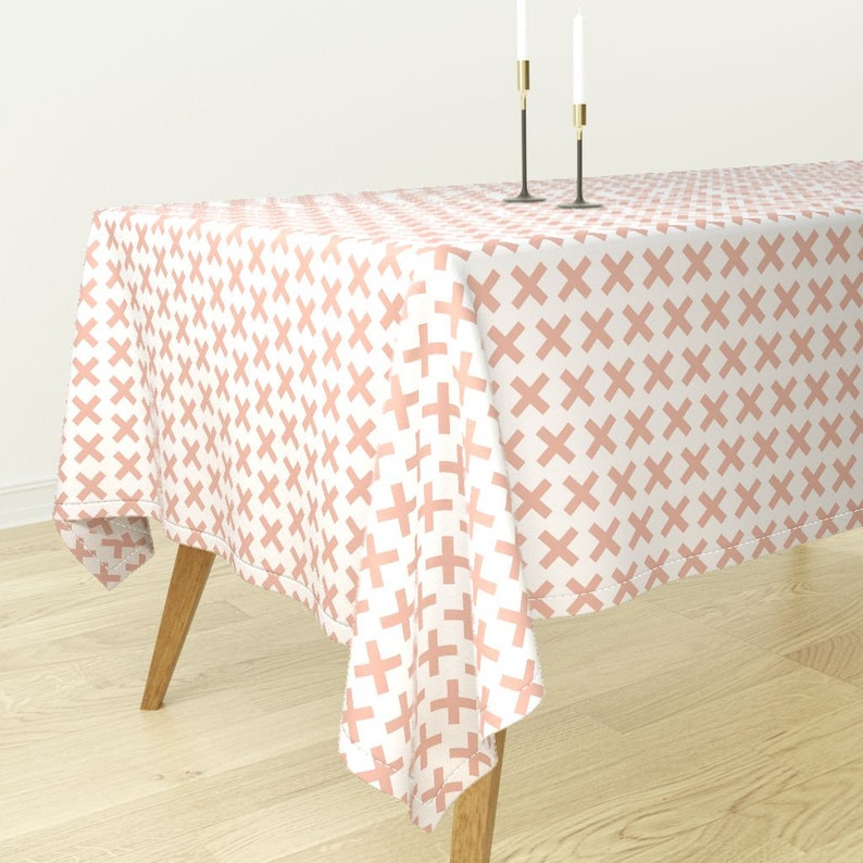 Peach Cross by elvelyckan Crosses Neutral Plus Sign Nursery Baby Modern Cotton Sateen Tablecloth by Spoonflower Geometric Tablecloth