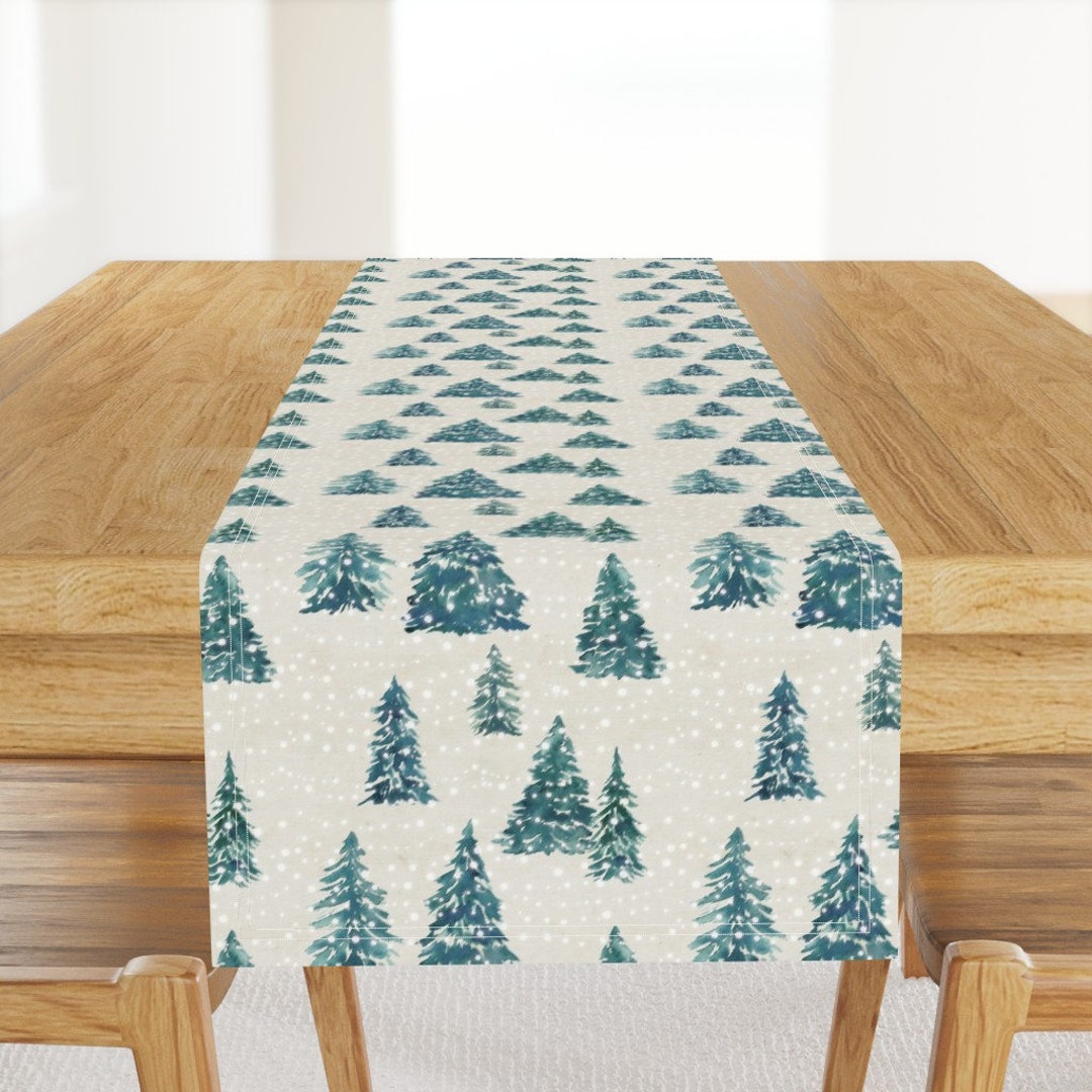 Christmas Trees Table Runner Blue Christmas Trees by Cateandrainn