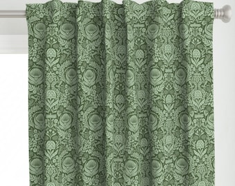 Green Damask Curtain Panel - Victorian Garden Botanical Dragonfly Custom Curtain Panel - Victorian Floral by me_coco_design -
