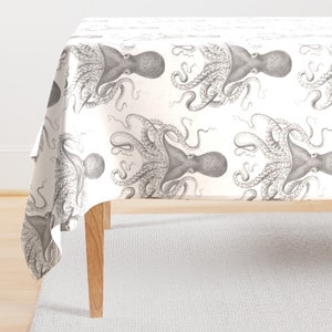 Vintage Nautical Tablecloth - Octopus Vintage Gray by magnoliacollection - Steampunk Kraken Summer Cotton Sateen Tablecloth by Spoonflower