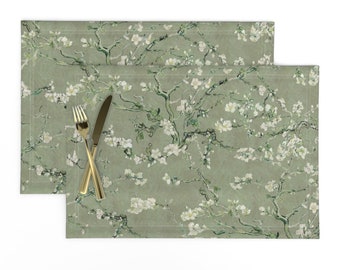 Manteles individuales impresionistas (juego de 2) - Almond Blossom Sage de delinda_graphic_studio - Manteles individuales de tela botánica Spring Bloom de Spoonflower