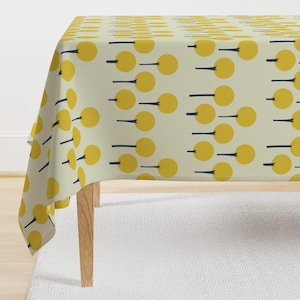 Mid Century Modern Tablecloth - Yellow Pop Trees by kaoru_sanchez - Scandi Style Retro Mustard Cotton Sateen Tablecloth by Spoonflower
