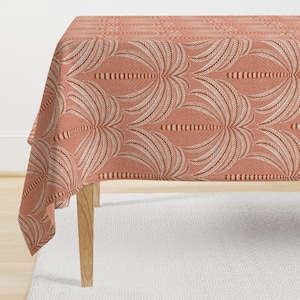 Coral Palm Tree Tablecloth - Palm Springs Palm by vivdesign - Tropical Coastal Terracotta Large Cotton Sateen Tablecloth by Spoonflower