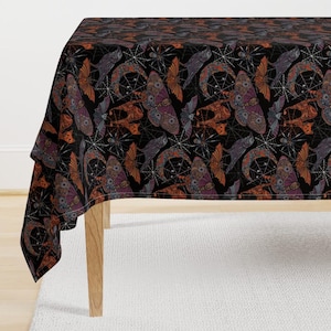 Raven Tablecloth - Spooky by valentinaharper - Fall Halloween Moth Witch Spooky Witches Midnight Cotton Sateen Tablecloth by Spoonflower