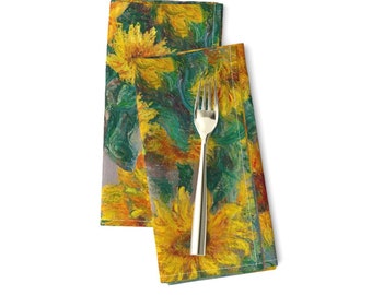 Sunflower Dinner Napkins (Set of 2) - Monet's Sunflowers Jumbo by weavingmajor - Painting Master Famous Artwork Cloth Napkins by Spoonflower